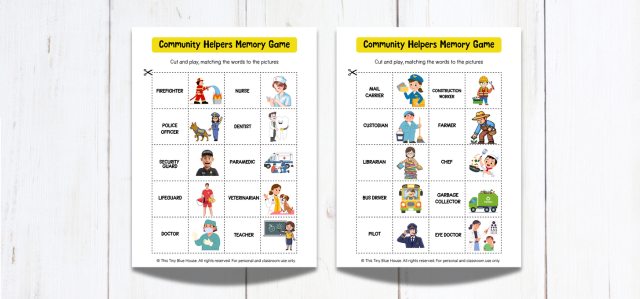 Community Memory Game Community Helpers Memory Game (Free Printable) - This Tiny Blue House