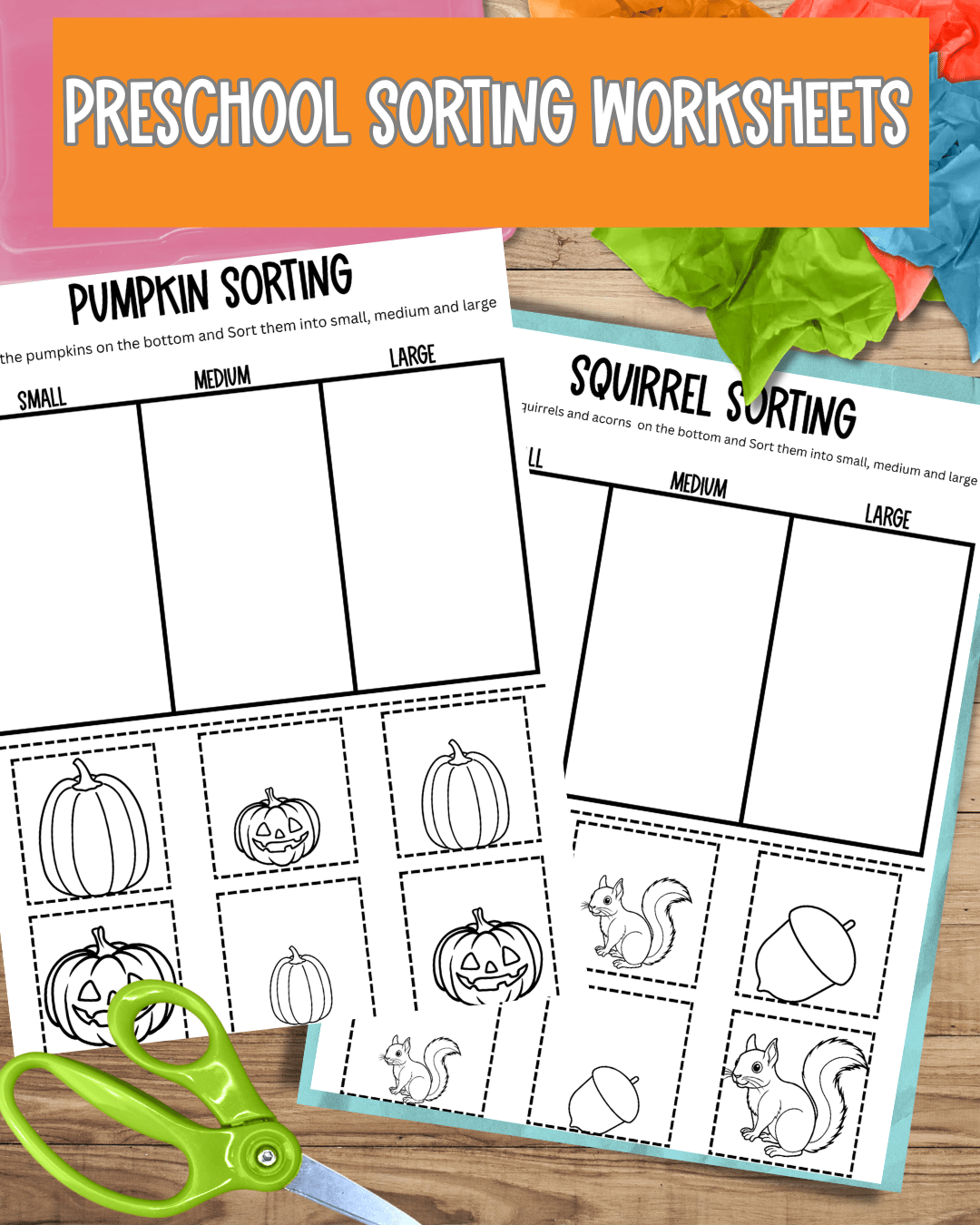 Pumpkin Sorting Worksheets for Preschoolers