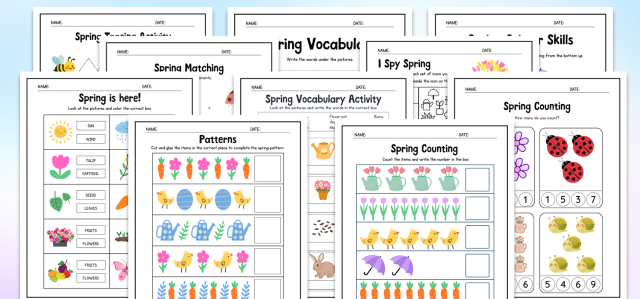 Free Printable Spring Worksheets for Pre-K to Grade 1 (10-Page Activity ...
